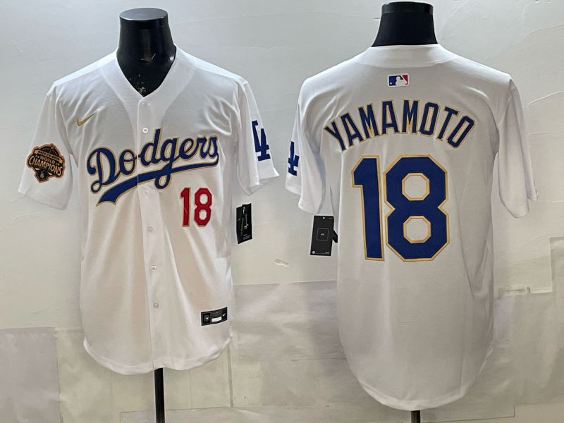 Men Los Angeles Dodgers #18 Yamamoto White blue Game 2026 Nike MLB Jersey 003